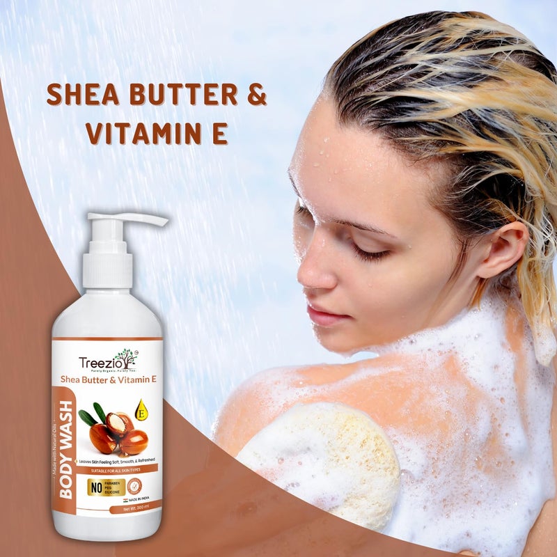 Treezio Shea Butter  Vitamin E Body Wash Gel 300ml  Bodywash for Intense Hydration and Protection  Natural Body Wash for Women  Men  No Paraben and Silicone - Image 4
