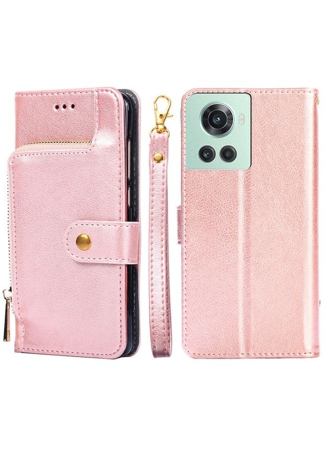 HuHa - Case Cover For For OnePlus Ace/10R Zipper Bag Leather Phone Case(Rose Gold) - Image 1