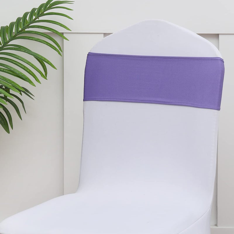 Gankar 50pcs Stretch Spandex Lavender Chair Sashes for Wedding Chair Bands with Buckles  Lavender Chair Bows for Party Banquet Theme Event Decorations (50 Pieces  Lavender) - Image 3