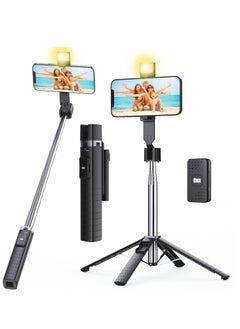 Selfie Stick, with Fill Light Phone Clip Tripod Quadrupod Wireless Bluetooth Remote Control Selfie Stick, Stainless Steel Expandable Compatible with All Mobile Phones (black)