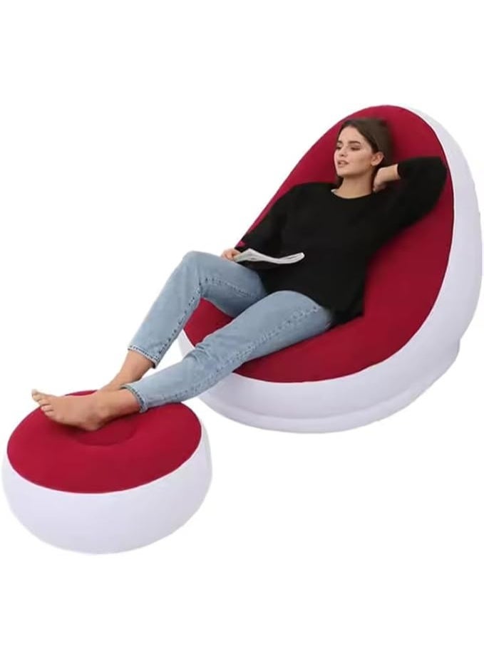 كرسي استرخاء قابل للنفخ مزود بمضخة هواء، أريكة استرخاء محمولة للاستخدام الداخلي والخارجي، للتخييم والنزهات الشاطئية (أحمر) - Image 1