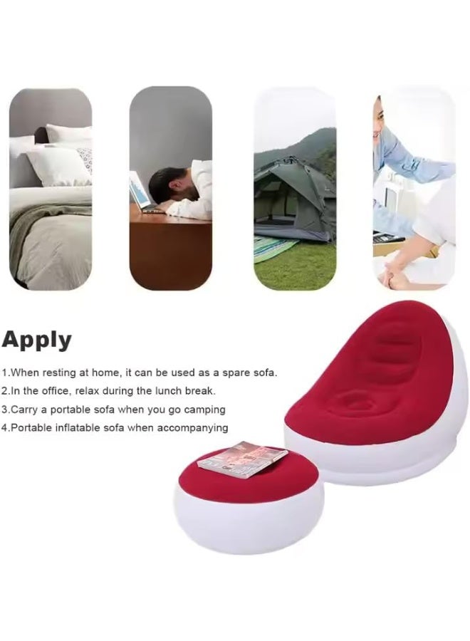 كرسي استرخاء قابل للنفخ مزود بمضخة هواء، أريكة استرخاء محمولة للاستخدام الداخلي والخارجي، للتخييم والنزهات الشاطئية (أحمر) - Image 5
