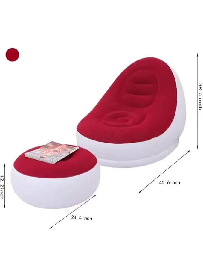 كرسي استرخاء قابل للنفخ مزود بمضخة هواء، أريكة استرخاء محمولة للاستخدام الداخلي والخارجي، للتخييم والنزهات الشاطئية (أحمر) - Image 2