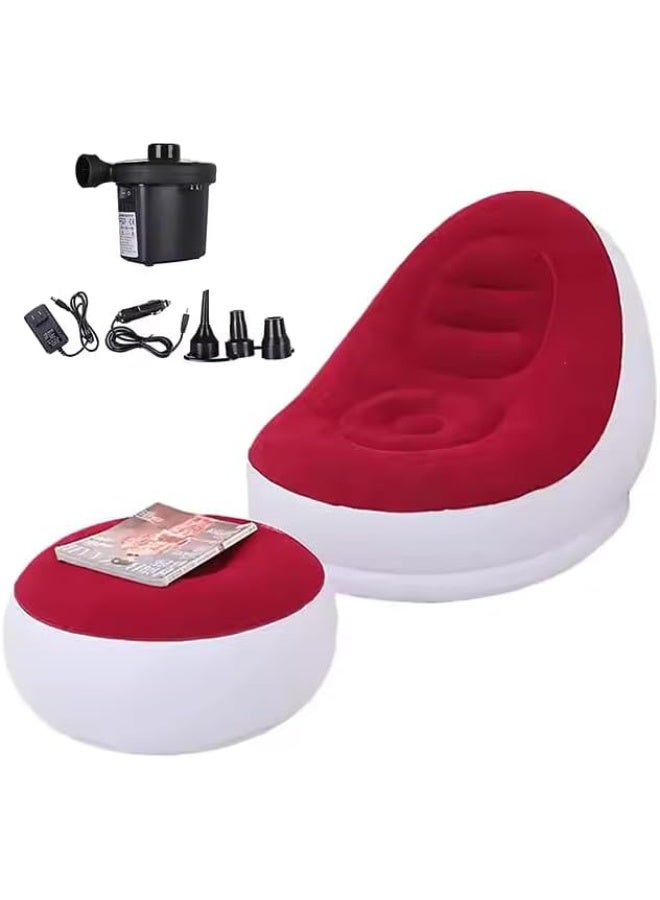 كرسي استرخاء قابل للنفخ مزود بمضخة هواء، أريكة استرخاء محمولة للاستخدام الداخلي والخارجي، للتخييم والنزهات الشاطئية (أحمر) - Image 4