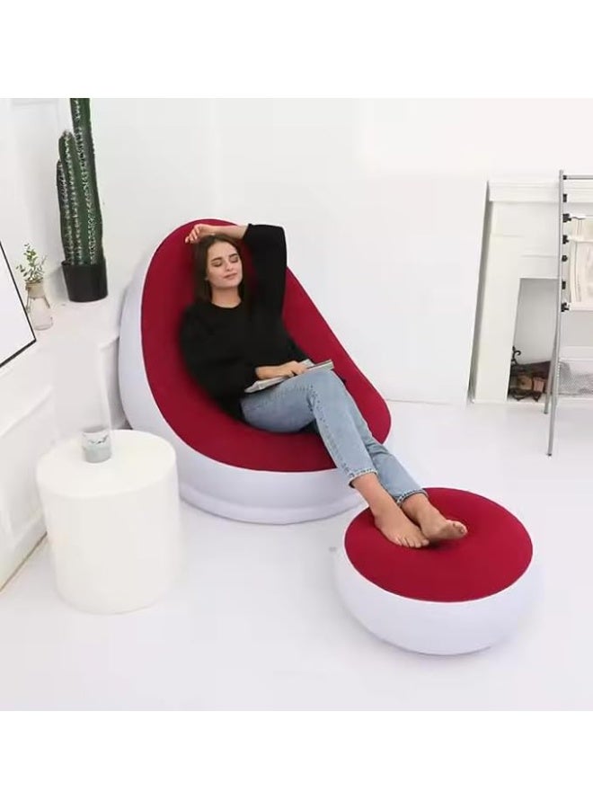 كرسي استرخاء قابل للنفخ مزود بمضخة هواء، أريكة استرخاء محمولة للاستخدام الداخلي والخارجي، للتخييم والنزهات الشاطئية (أحمر) - Image 3