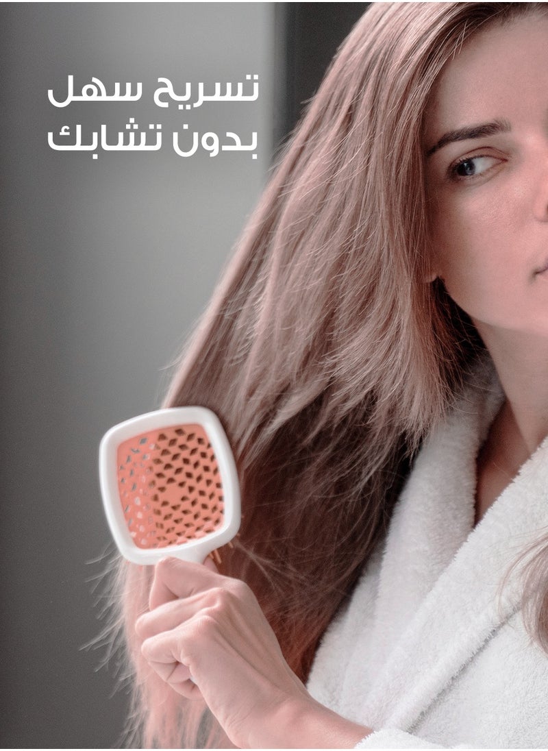 ميلا - فرشاة فك تشابك الشعر – تصميم مبتكر بفتحات تهوية – وردي وأبيض - Image 1