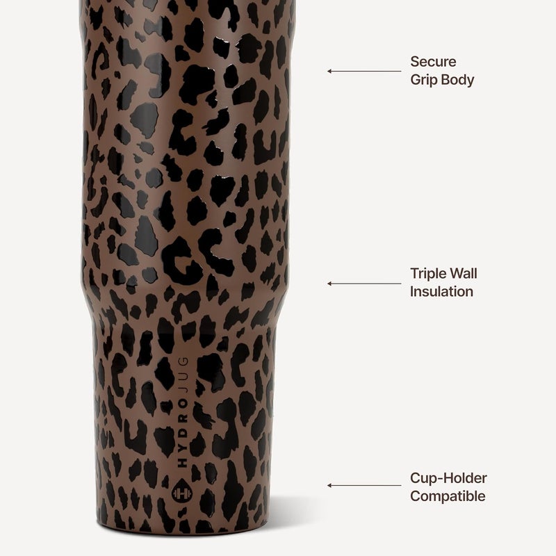 HydroJug Sport - Stainless Steel Tumbler with Straw, Vacuum Insulated, 32oz Leakproof Water Bottle, Ergonomic Design, Reusable, Dishwasher Safe, Rubber Base, Durable for Gym or Outdoors, Brown Leopard - Image 2