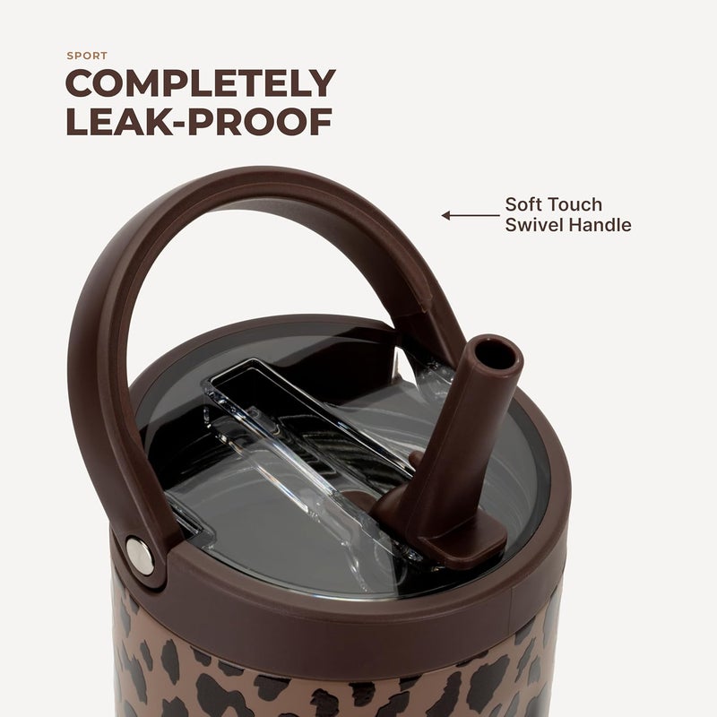 HydroJug Sport - Stainless Steel Tumbler with Straw, Vacuum Insulated, 32oz Leakproof Water Bottle, Ergonomic Design, Reusable, Dishwasher Safe, Rubber Base, Durable for Gym or Outdoors, Brown Leopard - Image 1