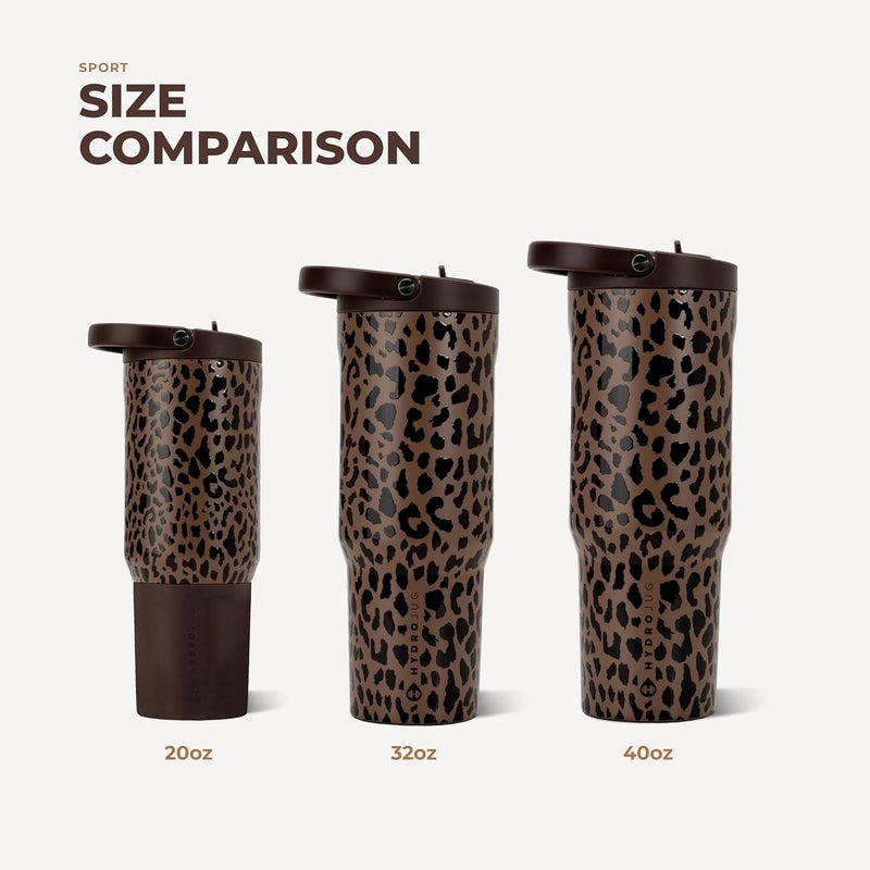 HydroJug Sport - Stainless Steel Tumbler with Straw, Vacuum Insulated, 32oz Leakproof Water Bottle, Ergonomic Design, Reusable, Dishwasher Safe, Rubber Base, Durable for Gym or Outdoors, Brown Leopard - Image 3