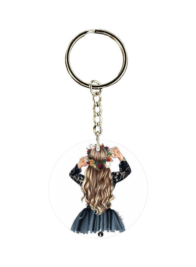 Cartoon Girl Printed Double Sided Keychain