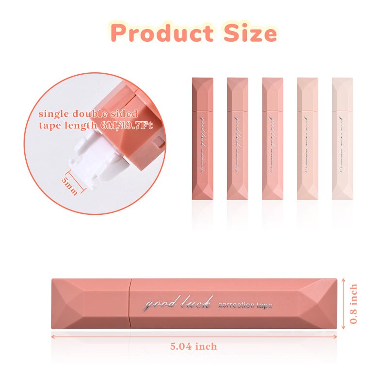 Temiary 5 Pcs White Correction Tapes, Aesthetic Correction Tape Pens Smooth Pull Out, Easy to Use Pen Shaped Applicator for Students School Office Supplies (Pink) - Image 2