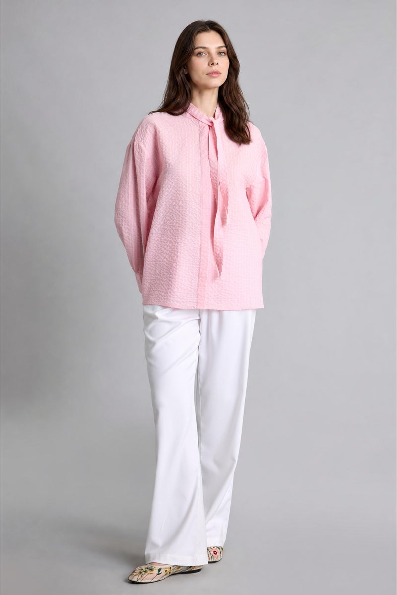 DeFacto Pink Woman Regular Fit Striped Crinkle Fabric Tunic Casual - Image 2