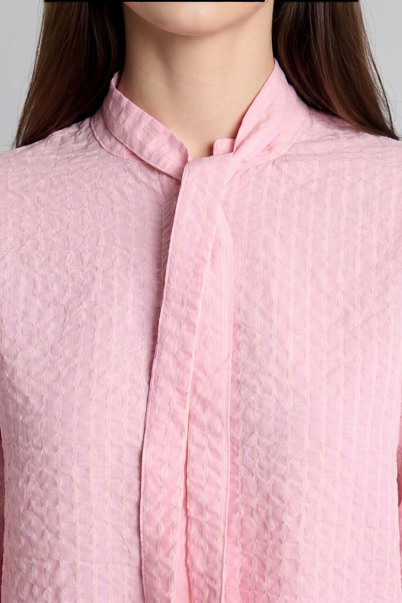 DeFacto Pink Woman Regular Fit Striped Crinkle Fabric Tunic Casual - Image 4