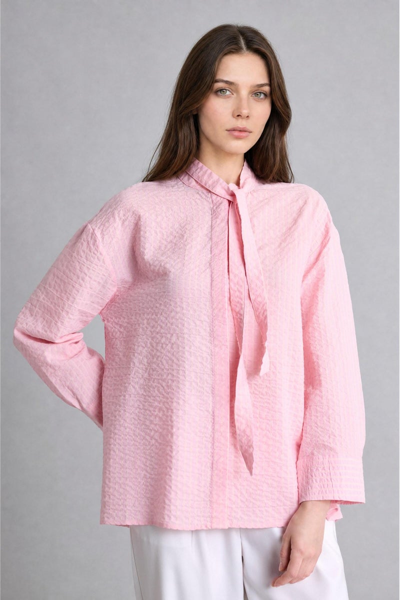 DeFacto Pink Woman Regular Fit Striped Crinkle Fabric Tunic Casual - Image 3