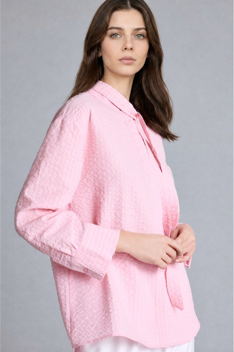 DeFacto Pink Woman Regular Fit Striped Crinkle Fabric Tunic Casual - Image 1