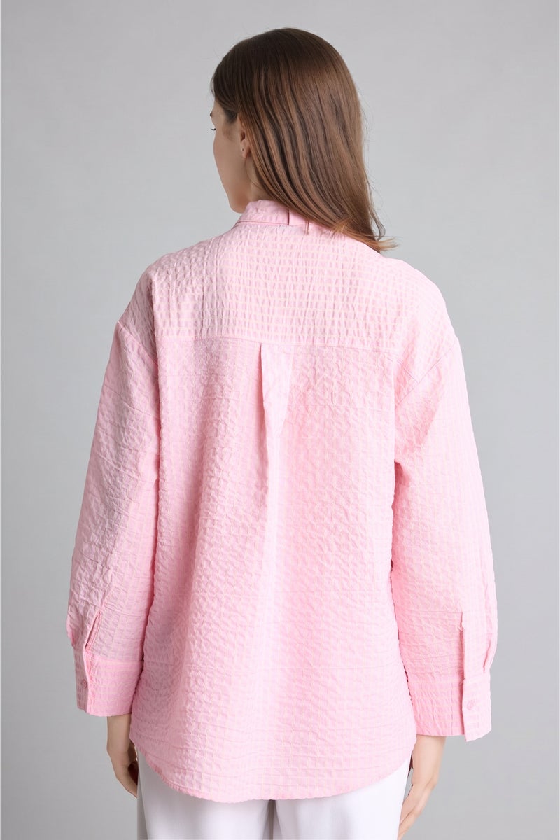 DeFacto Pink Woman Regular Fit Striped Crinkle Fabric Tunic Casual - Image 5