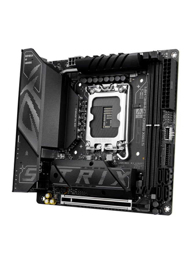 ASUS ROG Strix B860-I Gaming Wi-Fi Motherboard, Intel® Core™ Ultra Processors (Series 2) Support, 16+2+2 Power Stages, PCIe 5.0 x16, DDR5 up to 9066+ MT/s (Max 128GB), Wi-Fi 7 (2.9Gbps), Thunderbolt™ 4, Intel® 2.5Gb Ethernet, Dual M.2 Slots (PCIe 5.0/4.0), USB 20Gbps, Realtek ALC1220P 7.1 Audio, Mini-ITX Form Factor | 90MB1JB0-M0EAY0 Black - Image 2