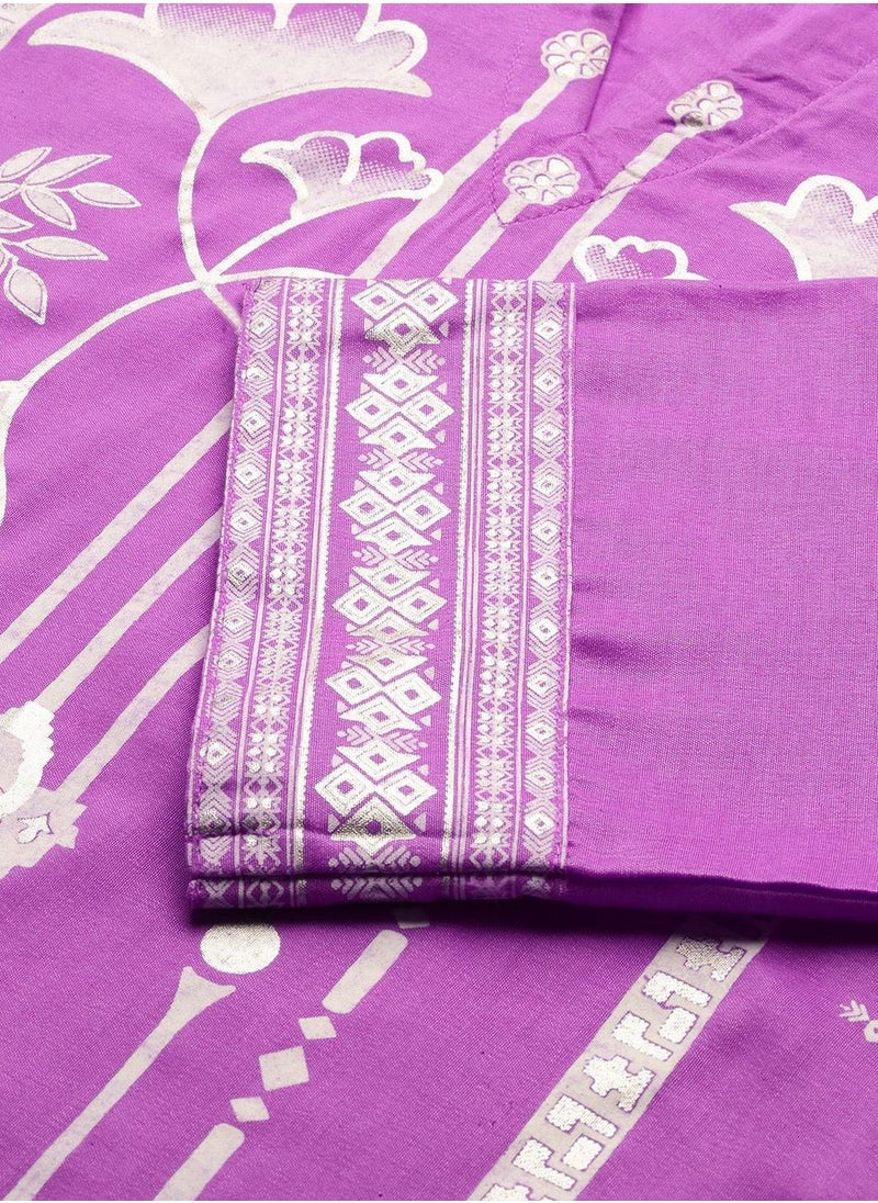 ISHIN Women's Lilac Chiffon Printed Tunic Full Length Casual Regular Fit Kurta Set  - Image 5