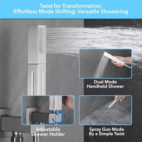 VANFOXLE Shower Faucet Set Brushed Nickel Shower System,Push Button Diverter Shower Faucet with 2 in 1 Handheld,Ceiling Mount Increased Thickness 12 Inch Shower Head with 6 Inch Wall Mount Shower Head - Image 5