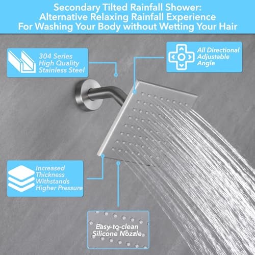 VANFOXLE Shower Faucet Set Brushed Nickel Shower System,Push Button Diverter Shower Faucet with 2 in 1 Handheld,Ceiling Mount Increased Thickness 12 Inch Shower Head with 6 Inch Wall Mount Shower Head - Image 3