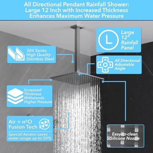 VANFOXLE Shower Faucet Set Brushed Nickel Shower System,Push Button Diverter Shower Faucet with 2 in 1 Handheld,Ceiling Mount Increased Thickness 12 Inch Shower Head with 6 Inch Wall Mount Shower Head - Image 2