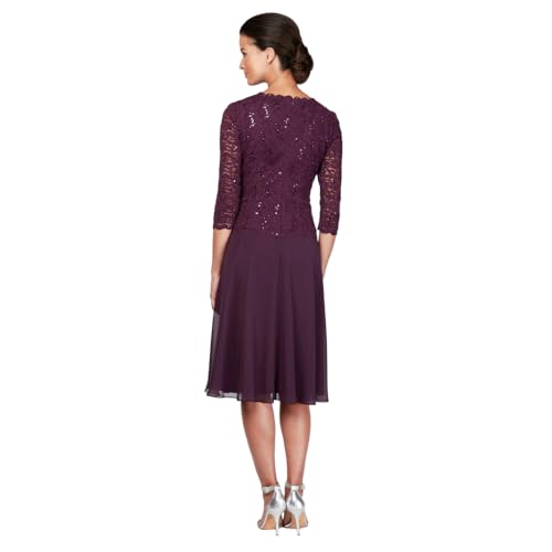 Alex Evenings Womens Tea Length Embroidered Bodice Mother of The Bride Gown Wedding Guest Dress Deep Plum 14 - Image 3