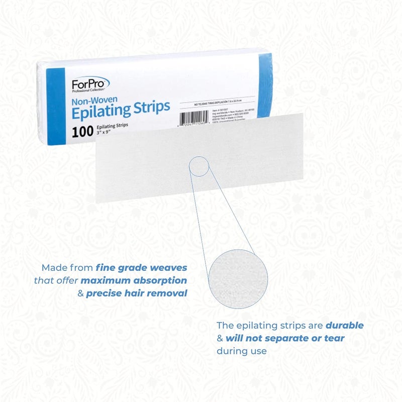 ForPro Professional Collection Non-Woven Epilating Strips, White, Tear-Resistant, Pre-Cut Strips for Hair Removal, 3â€ W x 9â€ L, 100-Count - Image 5