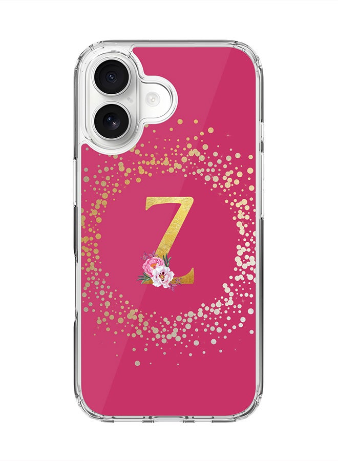 Stylizedd Classic Clear MagSafe Case for iPhone 17 , Hybrid Soft Case Flexible Edges Anti Drop TPU PC Gel Thin Transparent Cover [ Designed for iPhone 17 ] - Custom Monogram Initial Letter Floral Pattern Alphabet - Z ( Deep Pink Rose )