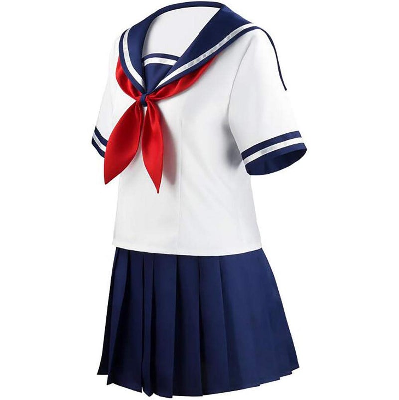 Cos-Animefly Japanese Schoolgirl Sailor Uniform Cosplay Costume, White Top with Red Scarf and Blue Pleated Skirt Set for Women - Image 3