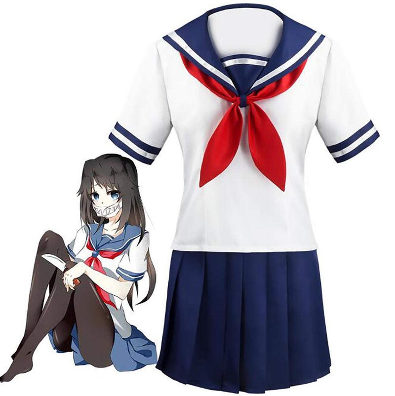 Cos-Animefly Japanese Schoolgirl Sailor Uniform Cosplay Costume, White Top with Red Scarf and Blue Pleated Skirt Set for Women - Image 5