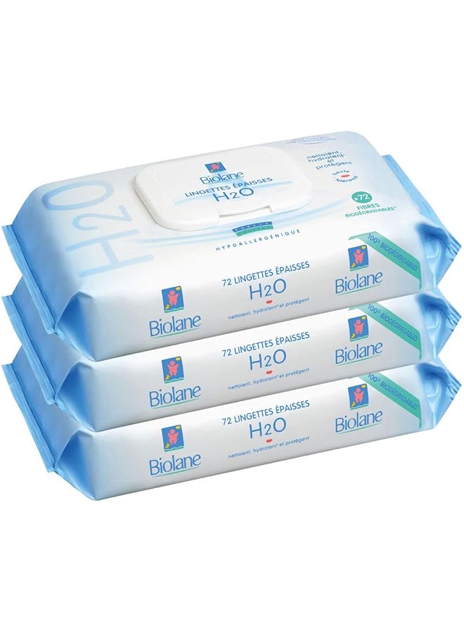 Biolane H2O Eco Refill Thick Wipes 3 Packs Of 72 Wipes - Image 1