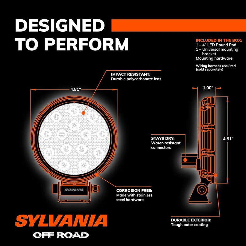 SYLVANIA Rugged 4 Inch Round LED Light Pod - 2100 Lumens Off-Road Flood Light - Image 5