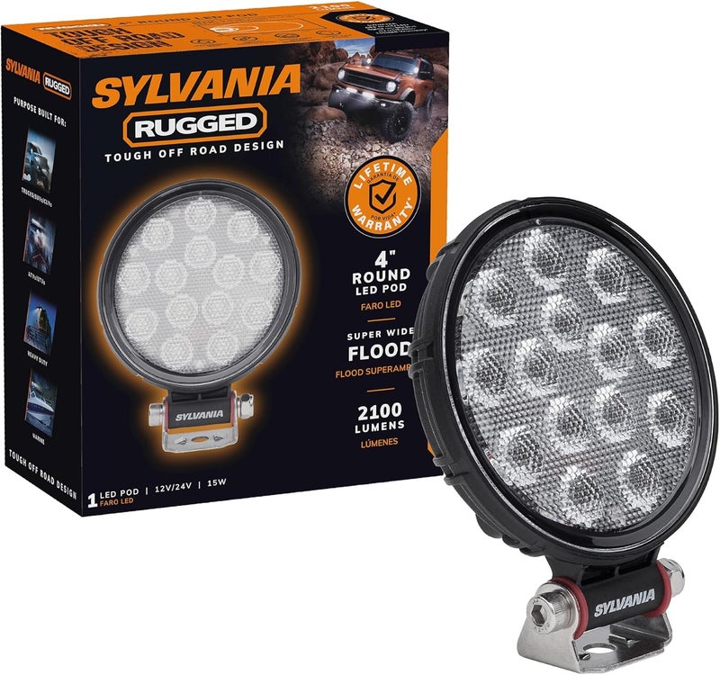 SYLVANIA Rugged 4 Inch Round LED Light Pod - 2100 Lumens Off-Road Flood Light - Image 1