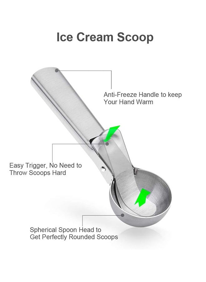 Arabest Premium Ice Cream Scoop with Trigger, Ice Cream Scooper Stainless Steel, Heavy Duty Metal Icecream Scoop Spoon Dishwasher Safe, Perfect for Frozen Yogurt, Gelatos, Sundaes, Medium Silver  - Image 2