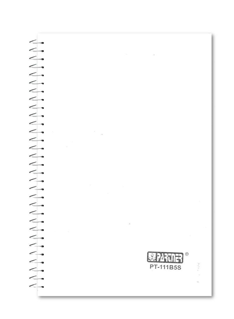 PARTNER 1-Piece B5 Size Spiral Binded Single Line Notebook With Plastic Cover White - Image 1