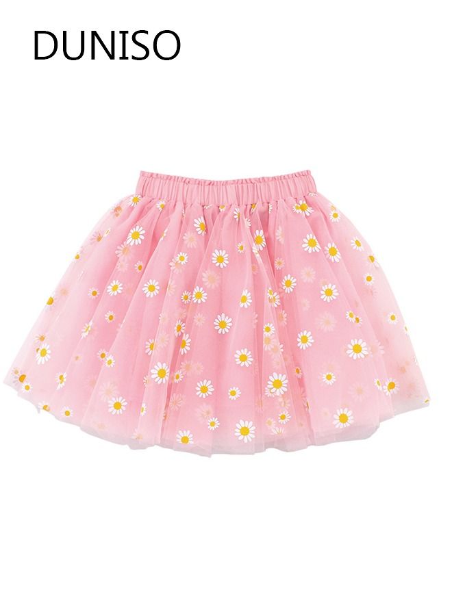 DUNISO Girl's Layered Tutu Skirt Tulle Princess Flower Print A-Line Mini Skirt Princess Dresses Dance Wear Clothes for Little Girl 110cm - Image 1