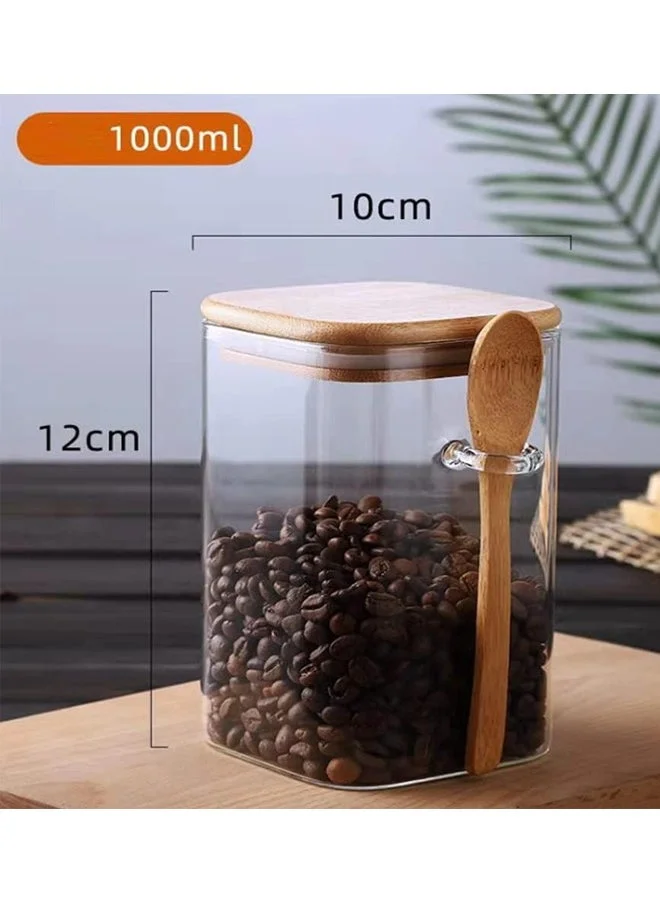 1Chase Borosilicate Glass Storage Jar with Bamboo Lid and Spoon (Set of 3) 1000ML