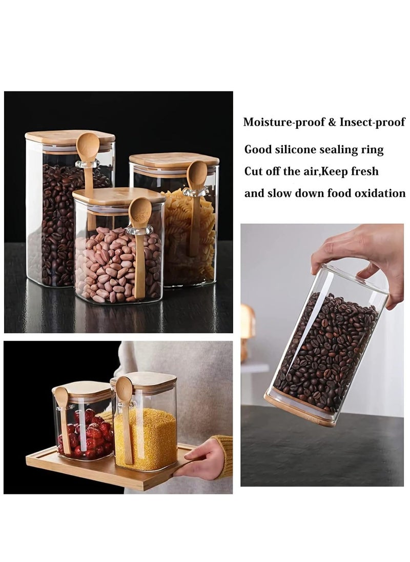 1Chase - Borosilicate Glass Storage Jar with Bamboo Lid and Spoon (Set of 3) 1000ML - Image 1