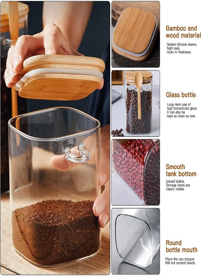 1Chase Borosilicate Glass Storage Jar with Bamboo Lid and Spoon (Set of 3) 1000ML