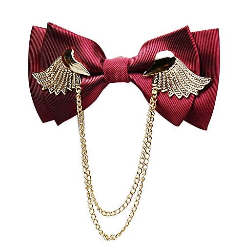 Manoble Men’s Tuxedo Adjustable Metal Gold Wings Two Layer Neck Bowtie Bow Tie (Wine Red) - Image 1