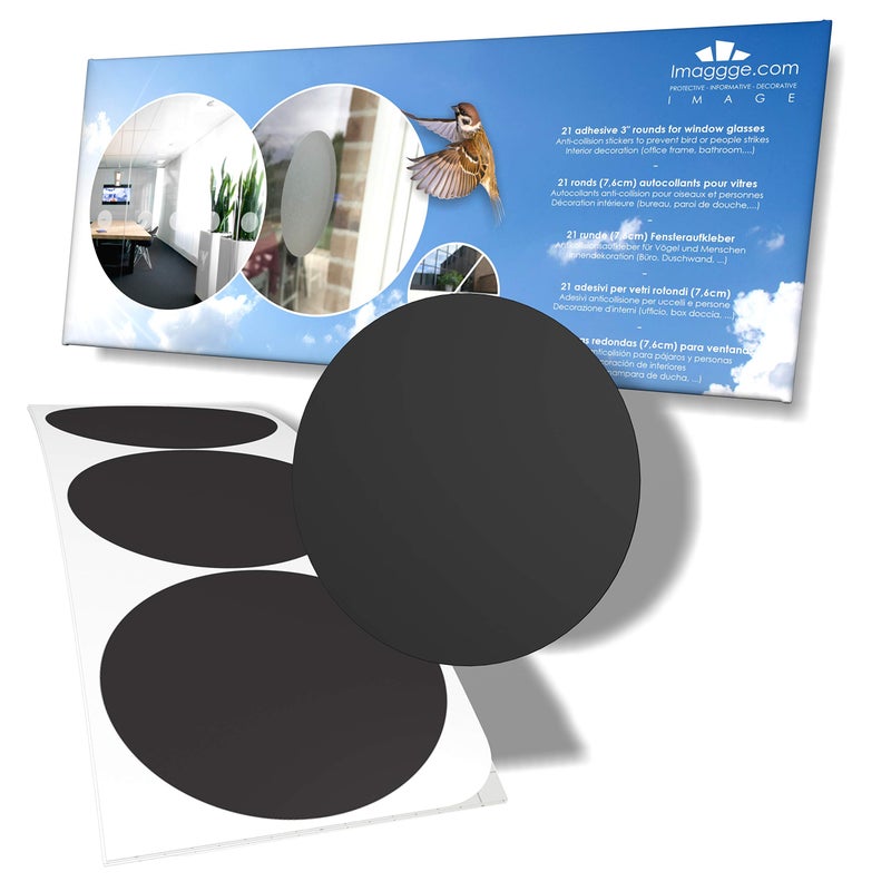 Decooo.be Anti-Collision Stickers to Prevent Persons or Birds Strikes on Window Glass/Choice of Colours Available (Set of 21 Rounds - Diameter: 3 in) (Black) - Window Decals - Image 1