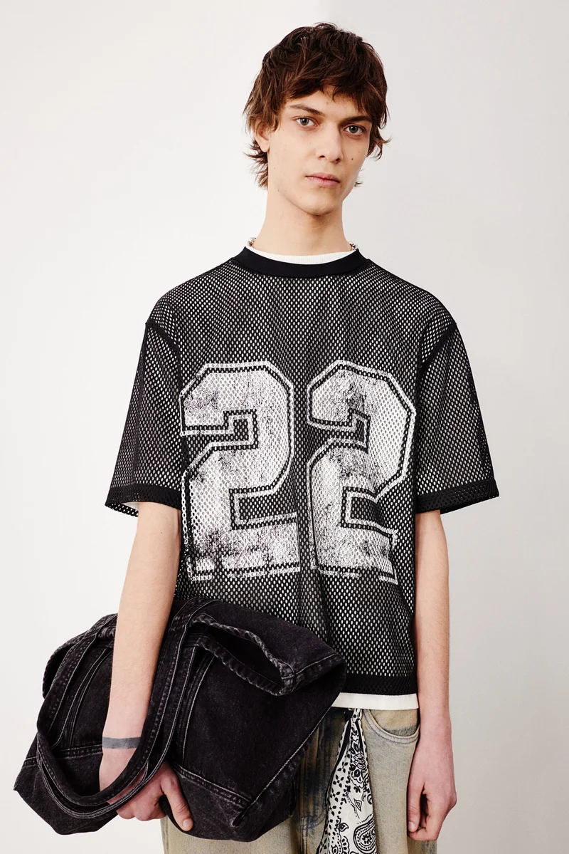 H&M Oversized Fit Printed mesh T-shirt