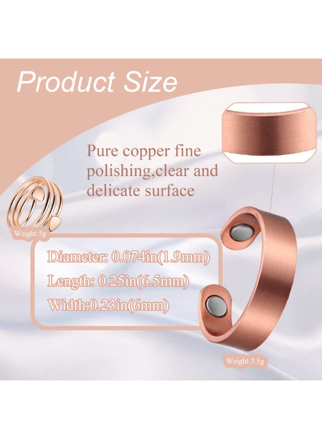 غنافوتو 2 قطعة خاتم نحاسي للنساء خاتم نحاسي نحاسي نقي نقي عتيق قابل للتعديل - Image 2