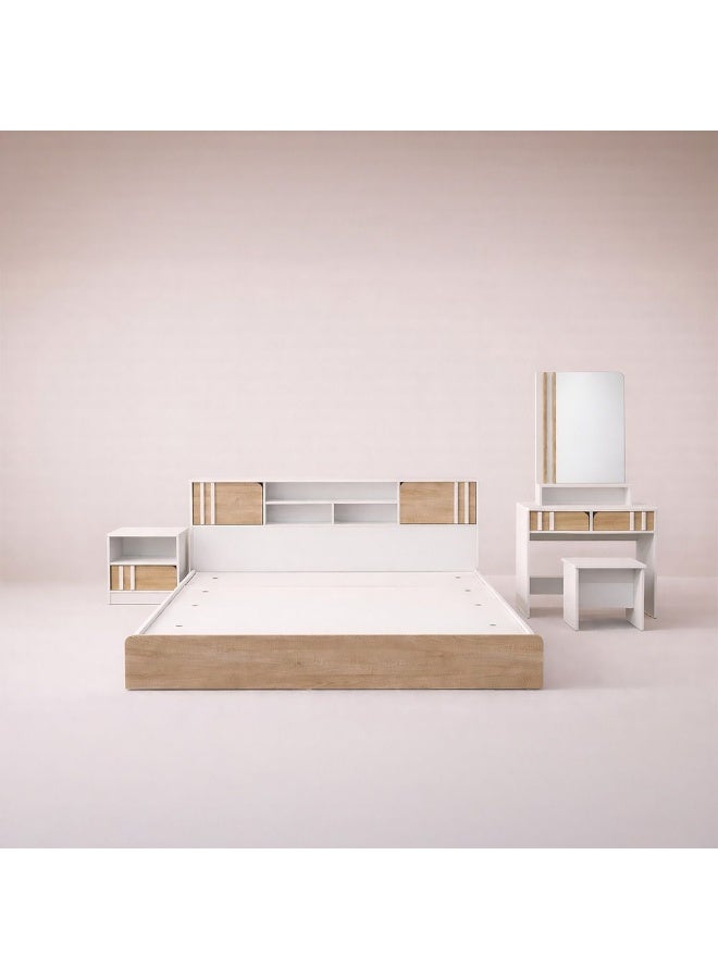 DANUBE HOME سرير كينتورب 160X200 ملكي + طاولة جانبية واحدة + خزانة/مرآة وكرسي - أبيض/بلوط سونما - Image 2