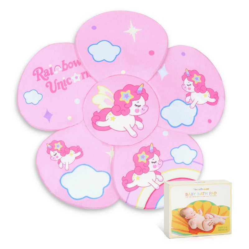 YooxArmor Baby Bath Cushion Newborn Infant Lotus Bath Flower Baby with Soft Cover Travel Bathtub Insert Pad for Kitchen Sink Shower Tub Flower Bathing Pillow with Patented Comfort Support Unicorn - Image 2