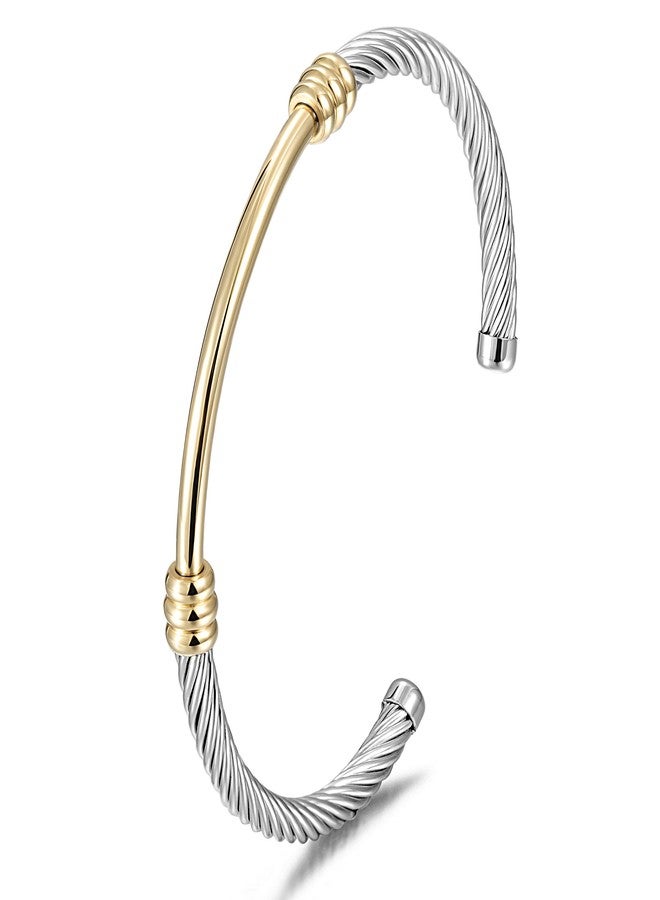 WISTIC 14K-Gold Plated Bracelet Bangle for Women Silver Mixible Cable Wire Cuff Twisted Chunky Polished Bracelet for Stainless Steel Vintage Adult Jewelry - Image 1