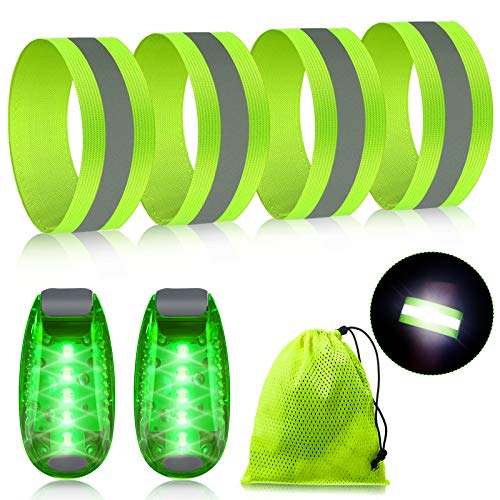 Sumind Reflective Running Gear Set Include 2 Pieces LED Safety Lights and 4 Reflective Bands for Wrist Arm Ankle Leg Straps Tape High Visibility Bands Strobe Running Light for Woman Men - Image 1