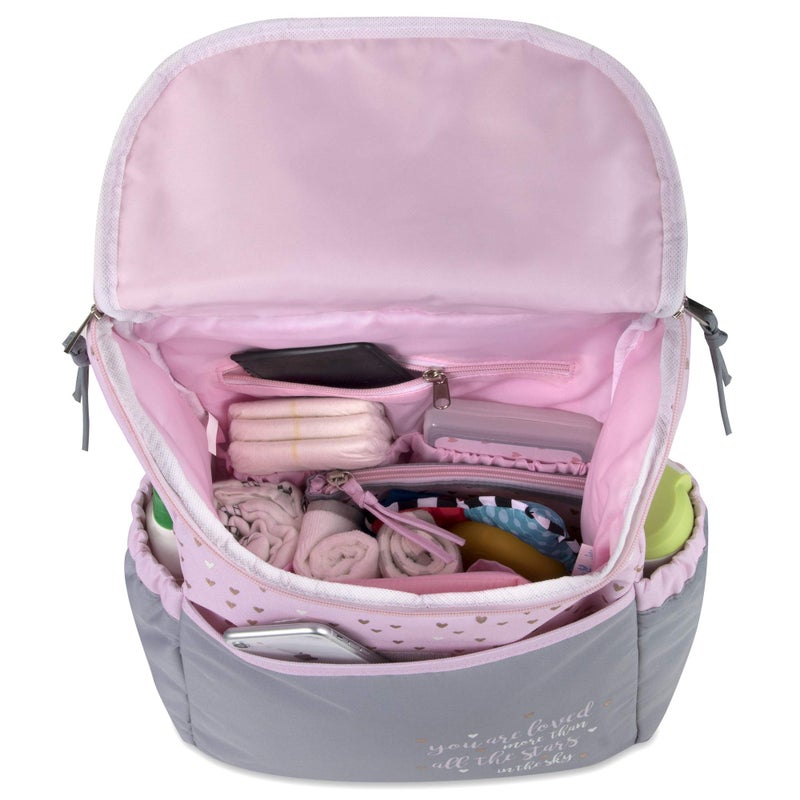 Baby Essentials Diaper Bag Backpack 5 Piece Set with Sun, Moon, and Stars, Wipes Pocket, Stroller Straps, Dirty Diaper Pouch, Changing Pad (Grey/Blue Backpack) - Image 3