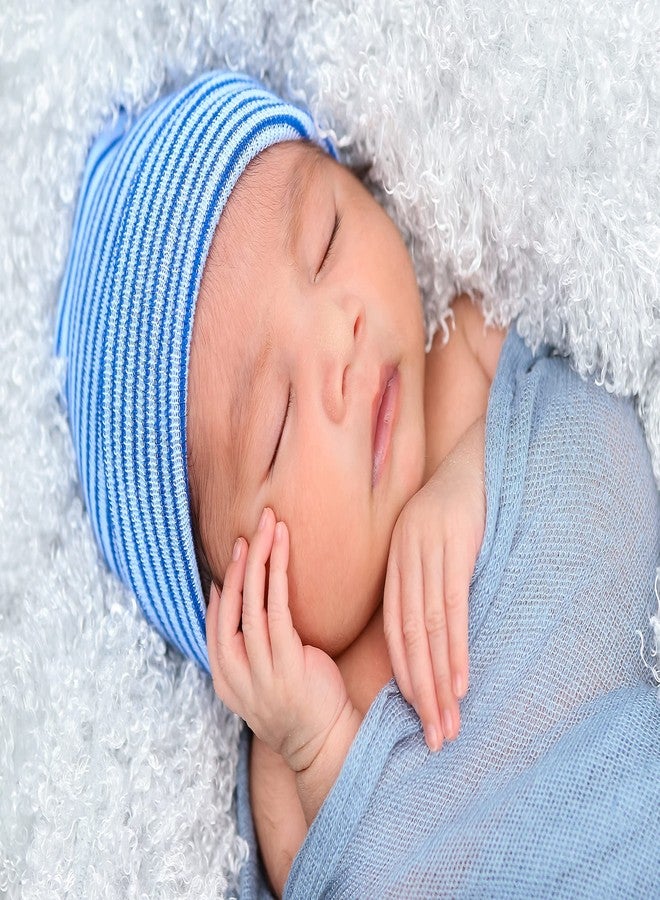 Nurses Choice 7 Piece Newborn Baby Boy Hospital Hat and Mitten Set, Ribbed Knit Infant Beanie, No-Scratch Cotton Gloves, Airplane Sports Theme, Blue/Grey - Image 3