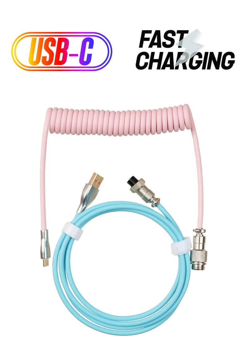 Excefore Coiled USB Cable, Type C Detachable Mechanical Gaming Keyboard Cable for Win/Mac/Gamers, Suitable for Playstation Xbox Keyboard Mouse USB Flash Drive Printer  - Image 1